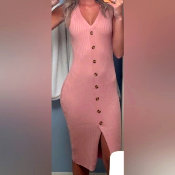 Hippie Rose Pink Button Down Stretchy Sleeveless Body Con Dress Sz Small - Picture 1 of 8